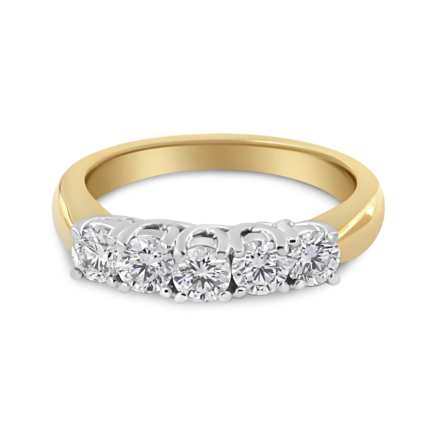 18K Yellow Gold 1.0 Cttw 4 Prong Set Round Cut Diamond Step up 5 Stone Ring Band (F-G Color, SI1-SI2 Clarity) - Size 6 Bids.com