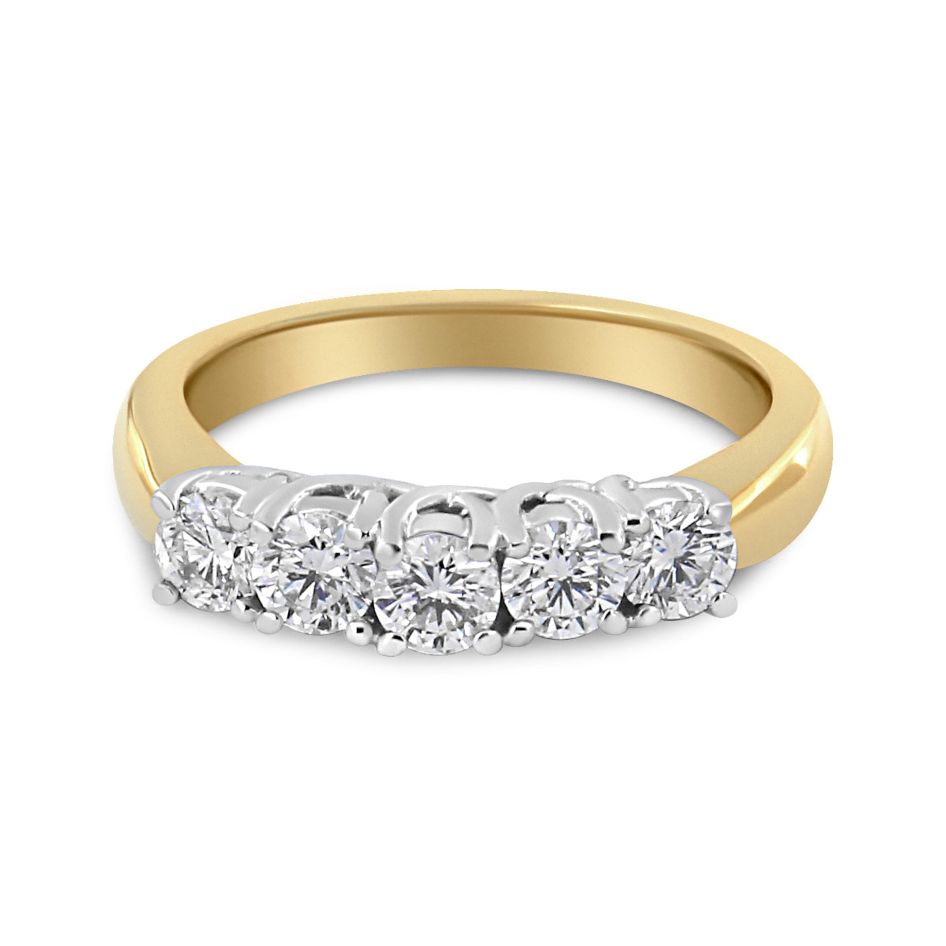 18K Yellow Gold 1.0 Cttw 4 Prong Set Round Cut Diamond Step up 5 Stone Ring Band (F-G Color, SI1-SI2 Clarity) - Size 6 Bids.com