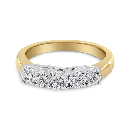 18K Yellow Gold 1.0 Cttw 4 Prong Set Round Cut Diamond Step up 5 Stone Ring Band (F-G Color, SI1-SI2 Clarity) - Size 6 Bids.com