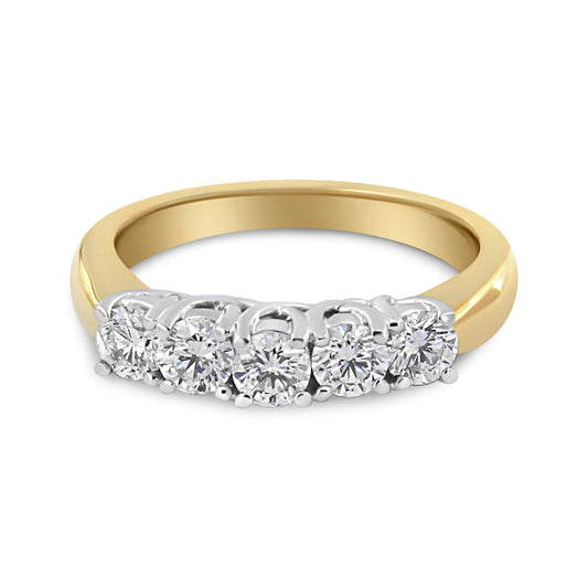 18K Yellow Gold 1.0 Cttw 4 Prong Set Round Cut Diamond Step up 5 Stone Ring Band (F-G Color, SI1-SI2 Clarity) - Size 6 Bids.com