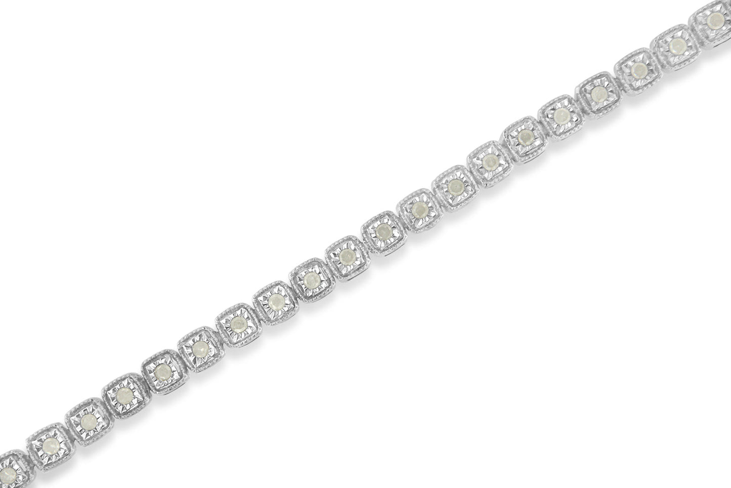 .925 Sterling Silver 1.0 Cttw Diamond Miracle-Set Square Milgrain 7" Link Tennis Bracelet (I-J Color, I3 Clarity) Bids.com
