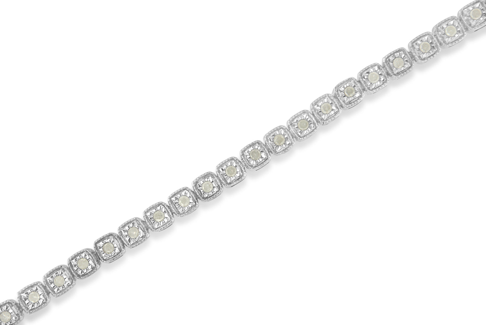 .925 Sterling Silver 1.0 Cttw Diamond Miracle-Set Square Milgrain 7" Link Tennis Bracelet (I-J Color, I3 Clarity) Bids.com