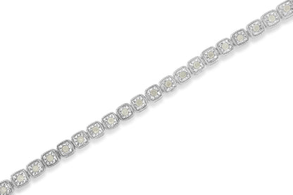 .925 Sterling Silver 1.0 Cttw Diamond Miracle-Set Square Milgrain 7" Link Tennis Bracelet (I-J Color, I3 Clarity) Bids.com