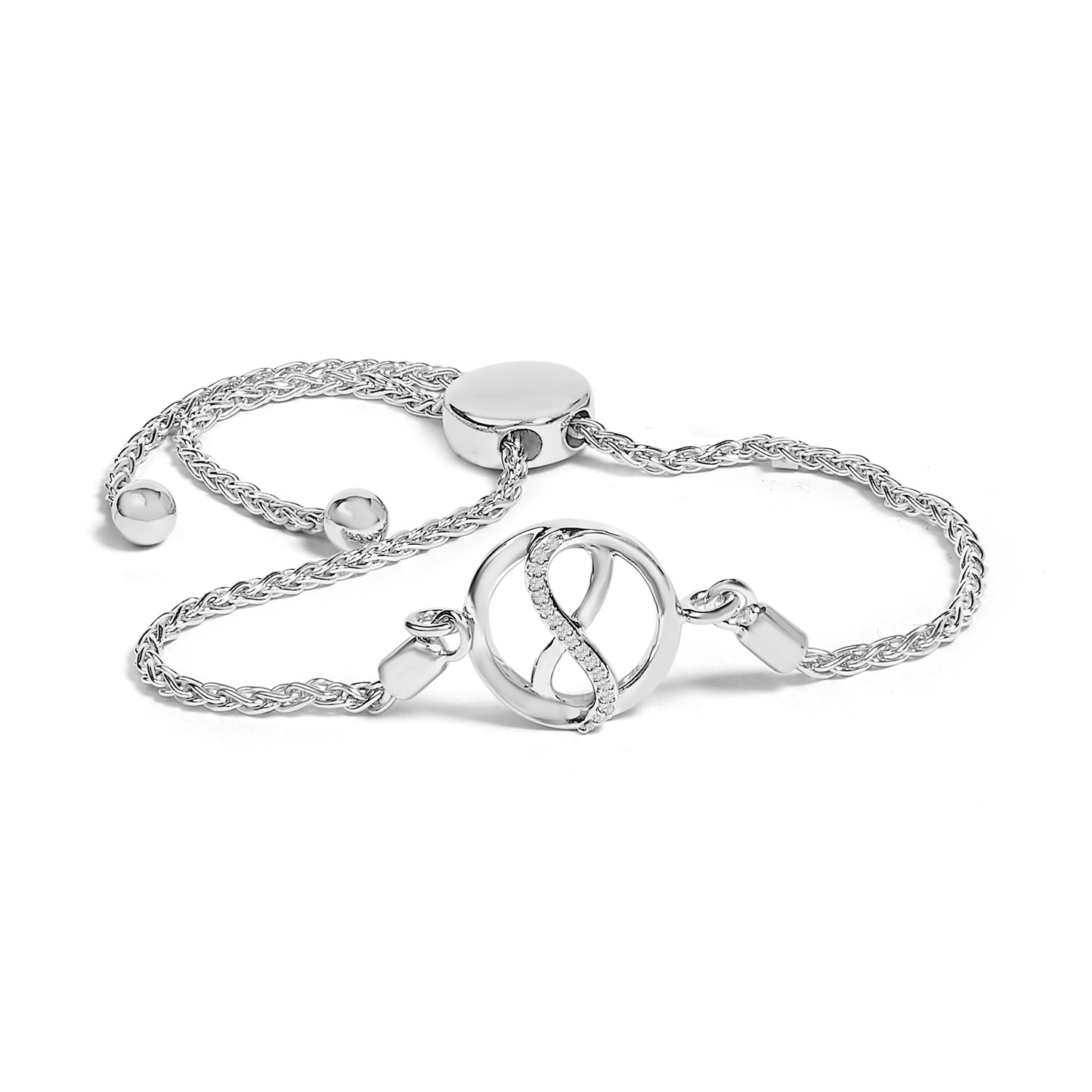 .925 Sterling Silver Diamond Accent Ribbon and Circle Bolo Adjustable Bracelet Bids.com