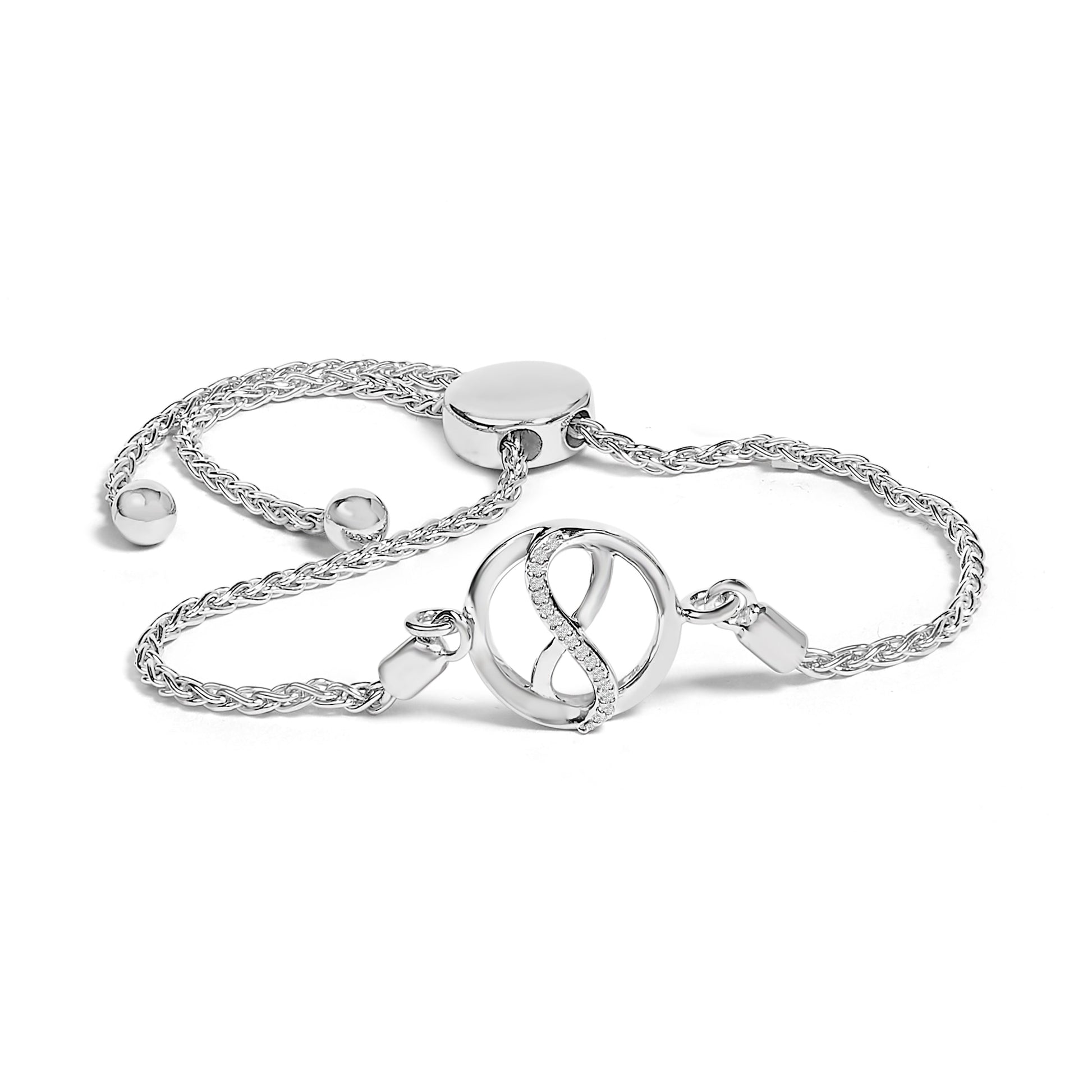 .925 Sterling Silver Diamond Accent Ribbon and Circle Bolo Adjustable Bracelet Bids.com