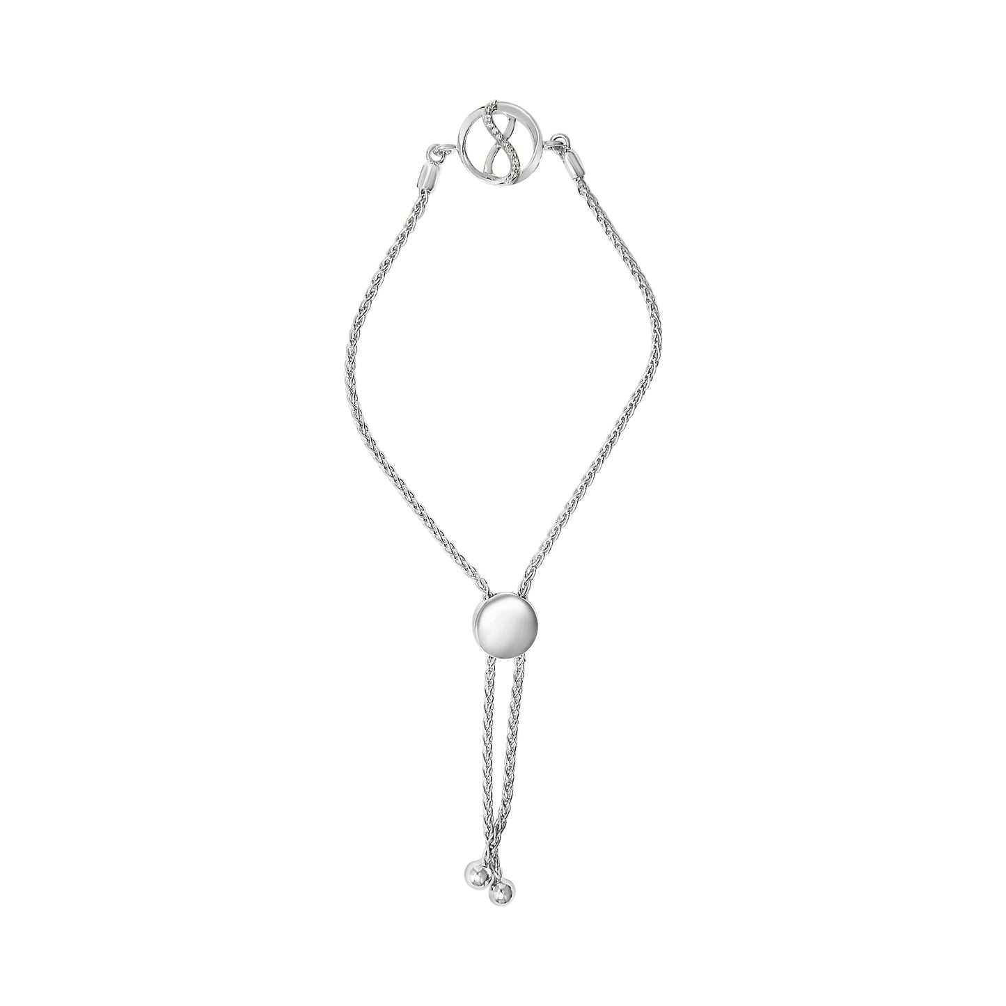 .925 Sterling Silver Diamond Accent Ribbon and Circle Bolo Adjustable Bracelet Bids.com