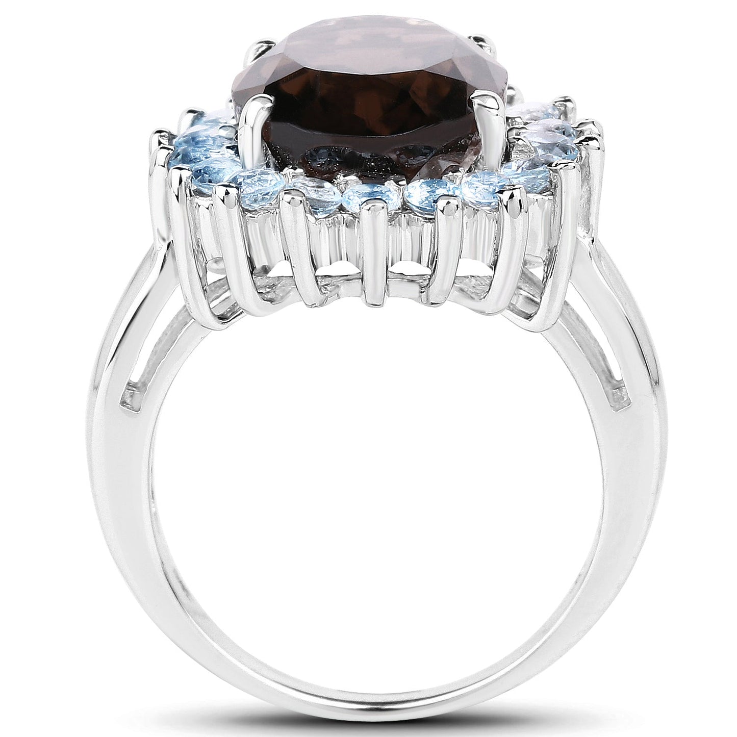 6.79 Carat Genuine Smoky Quartz & Blue Topaz .925 Sterling Silver Ring Bids.com