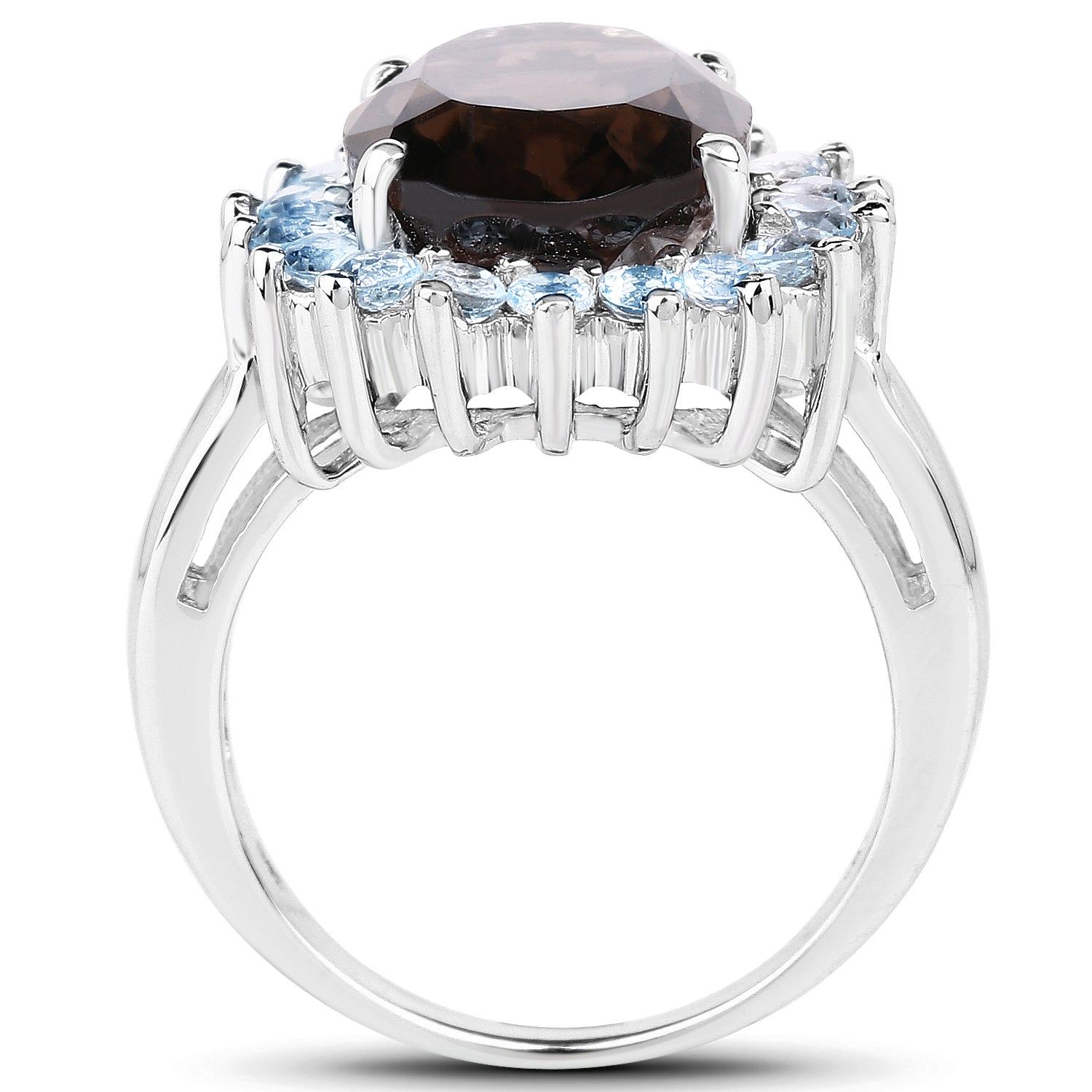 6.79 Carat Genuine Smoky Quartz & Blue Topaz .925 Sterling Silver Ring Bids.com