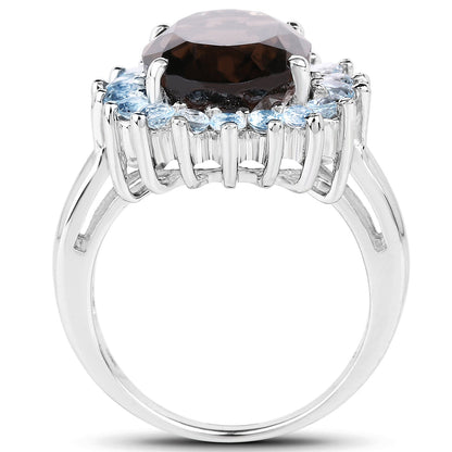6.79 Carat Genuine Smoky Quartz & Blue Topaz .925 Sterling Silver Ring Bids.com