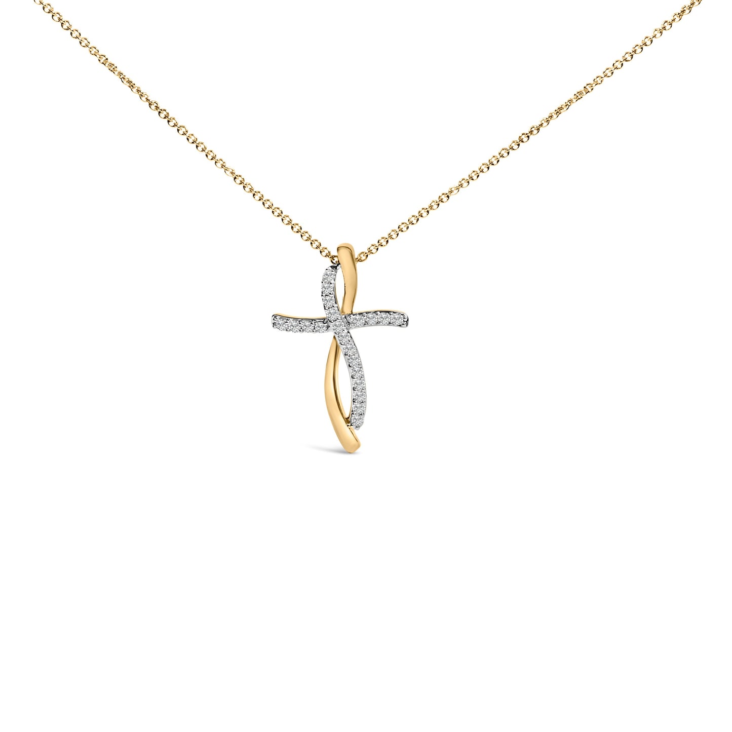 14K Yellow Gold Plated Sterling Silver 1/4 Cttw Diamond Cross Pendant Necklace Bids.com