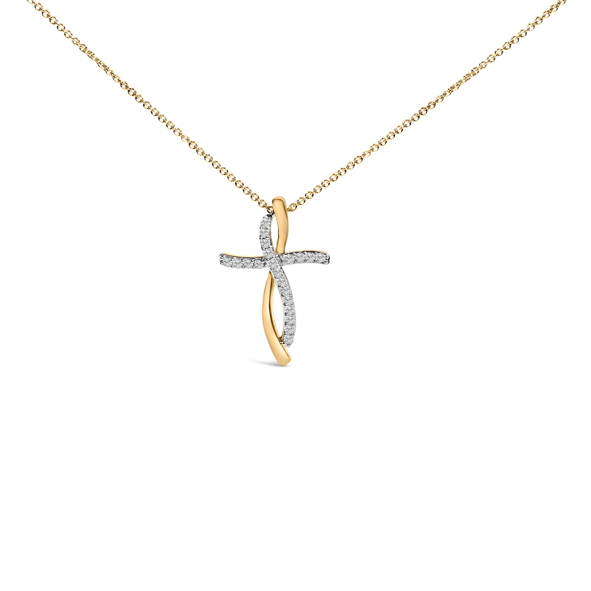 14K Yellow Gold Plated Sterling Silver 1/4 Cttw Diamond Cross Pendant Necklace Bids.com