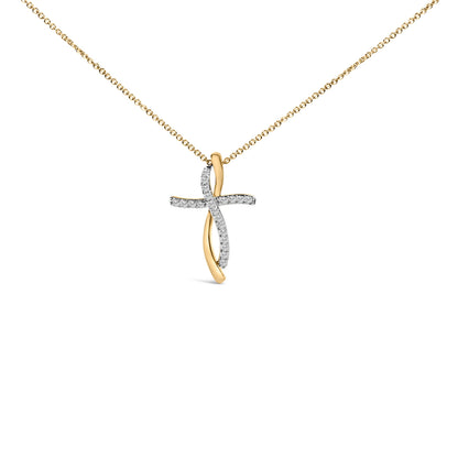 14K Yellow Gold Plated Sterling Silver 1/4 Cttw Diamond Cross Pendant Necklace Bids.com