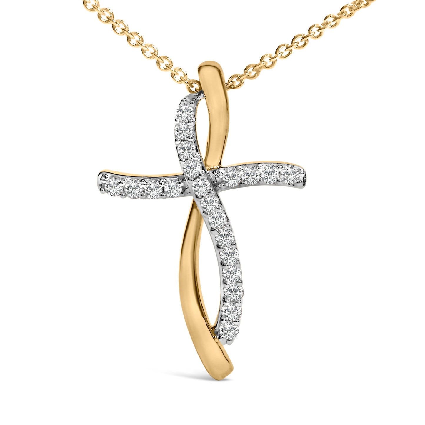 14K Yellow Gold Plated Sterling Silver 1/4 Cttw Diamond Cross Pendant Necklace Bids.com