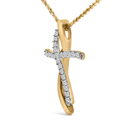 14K Yellow Gold Plated Sterling Silver 1/4 Cttw Diamond Cross Pendant Necklace Bids.com