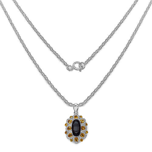 6.40 Carat Genuine Smoky Quartz, Citrine & White Diamond .925 Sterling Silver Pendant Bids.com
