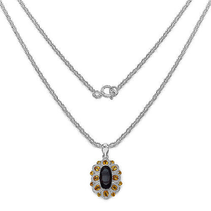 6.40 Carat Genuine Smoky Quartz, Citrine & White Diamond .925 Sterling Silver Pendant Bids.com