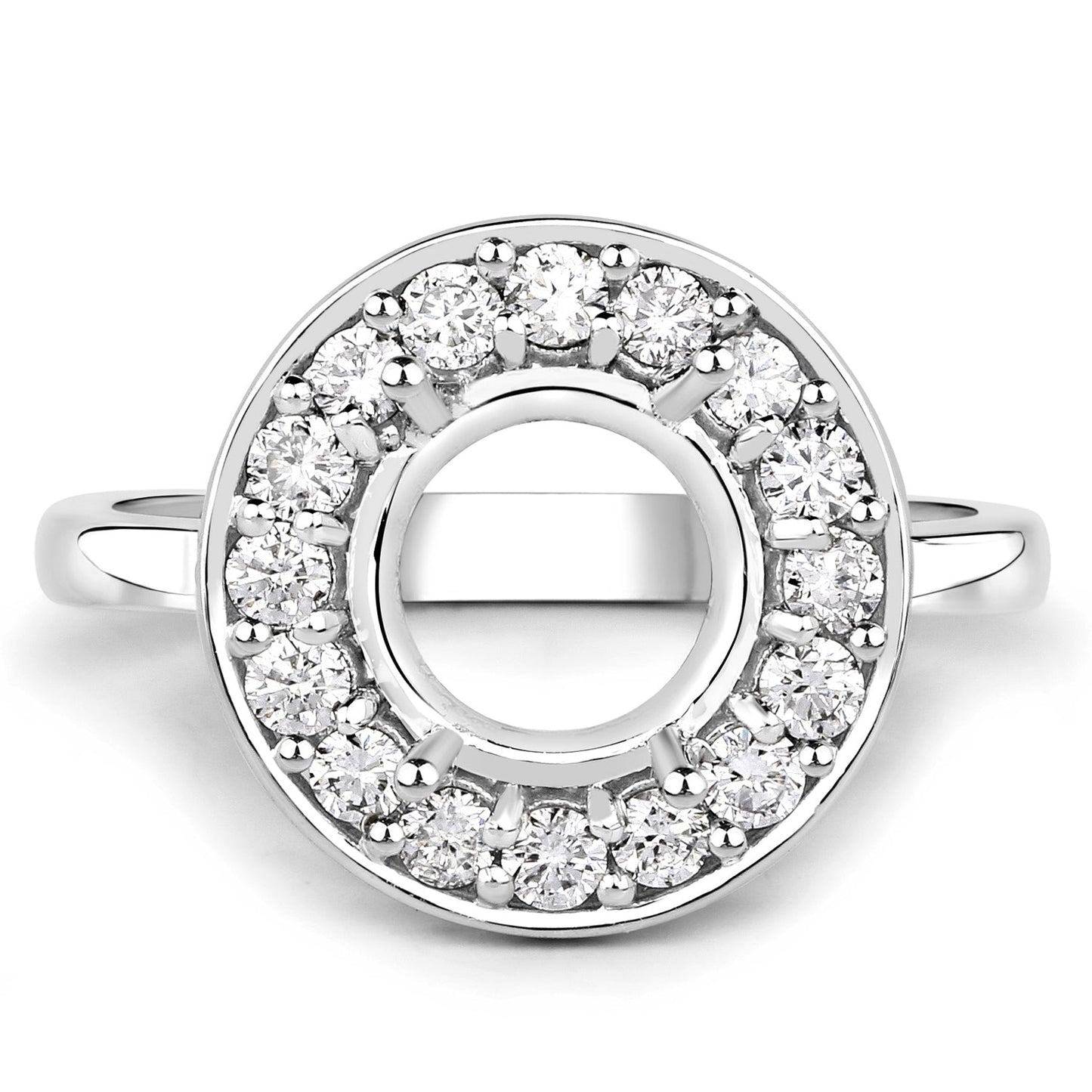 0.48 Carat Genuine White Diamond 14K White Gold Semi Mount Ring - holds 8.00mm Round Gemstone Bids.com