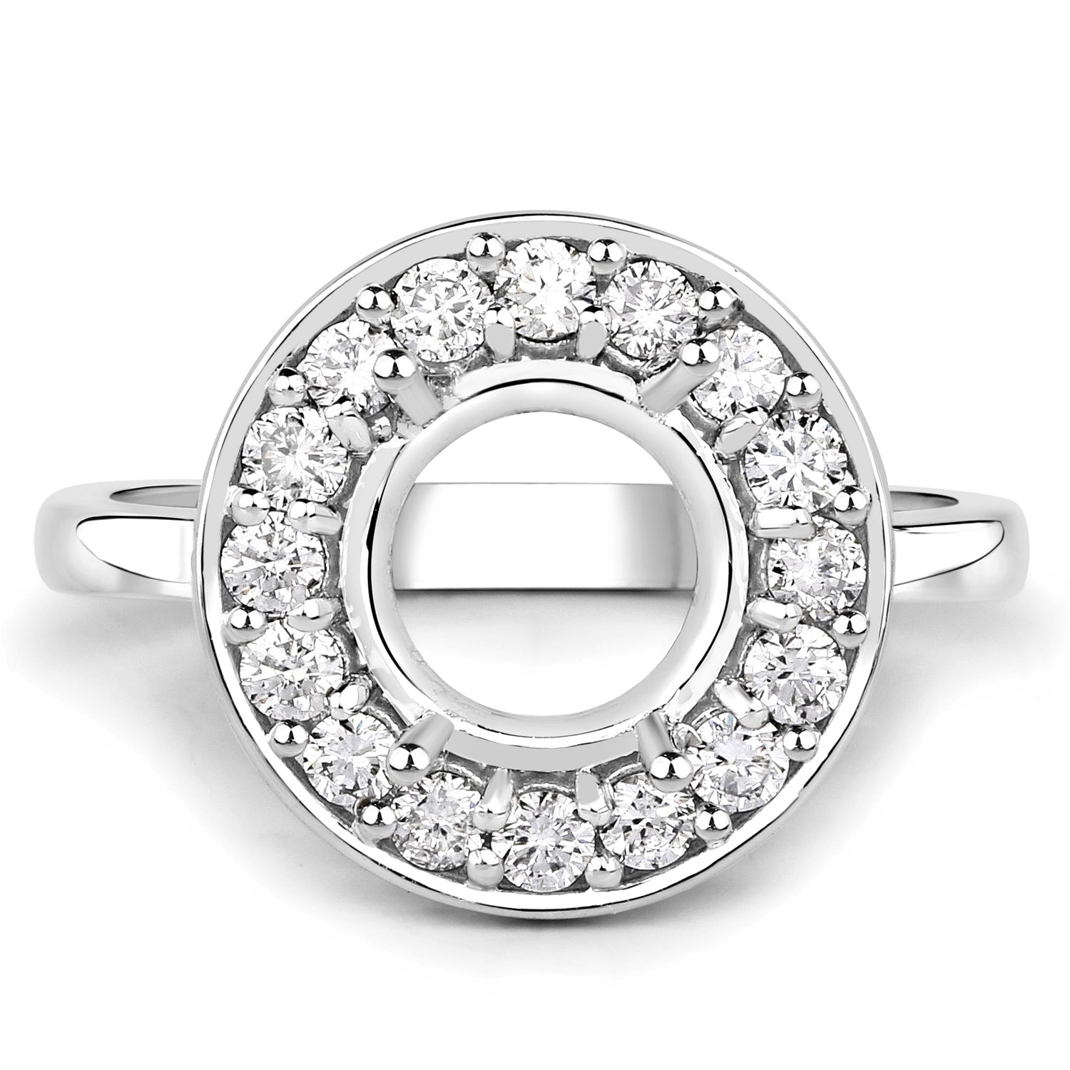 0.48 Carat Genuine White Diamond 14K White Gold Semi Mount Ring - holds 8.00mm Round Gemstone Bids.com