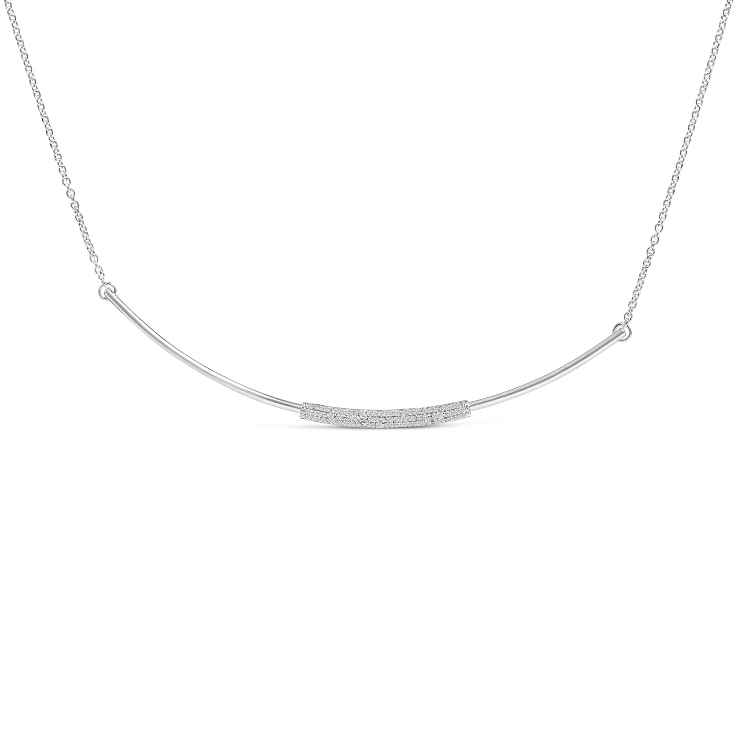 .925 Sterling Silver 1/5 Cttw Diamond Curved Bar Diamond Necklace Bids.com
