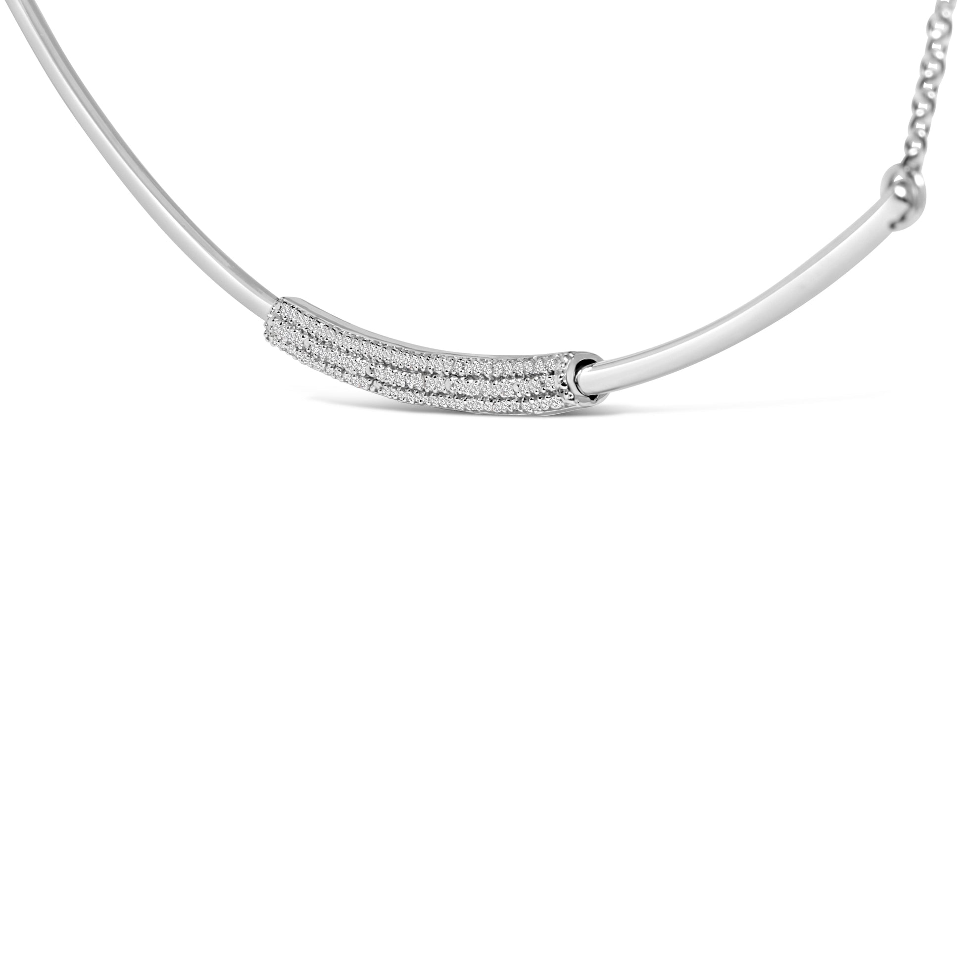 .925 Sterling Silver 1/5 Cttw Diamond Curved Bar Diamond Necklace Bids.com