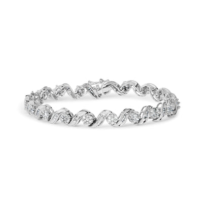 14K White Gold 2.00 Cttw Diamond Cluster and Spiral Link Bracelet (I-J Color, I1-I2 Clarity) - 7" Bids.com