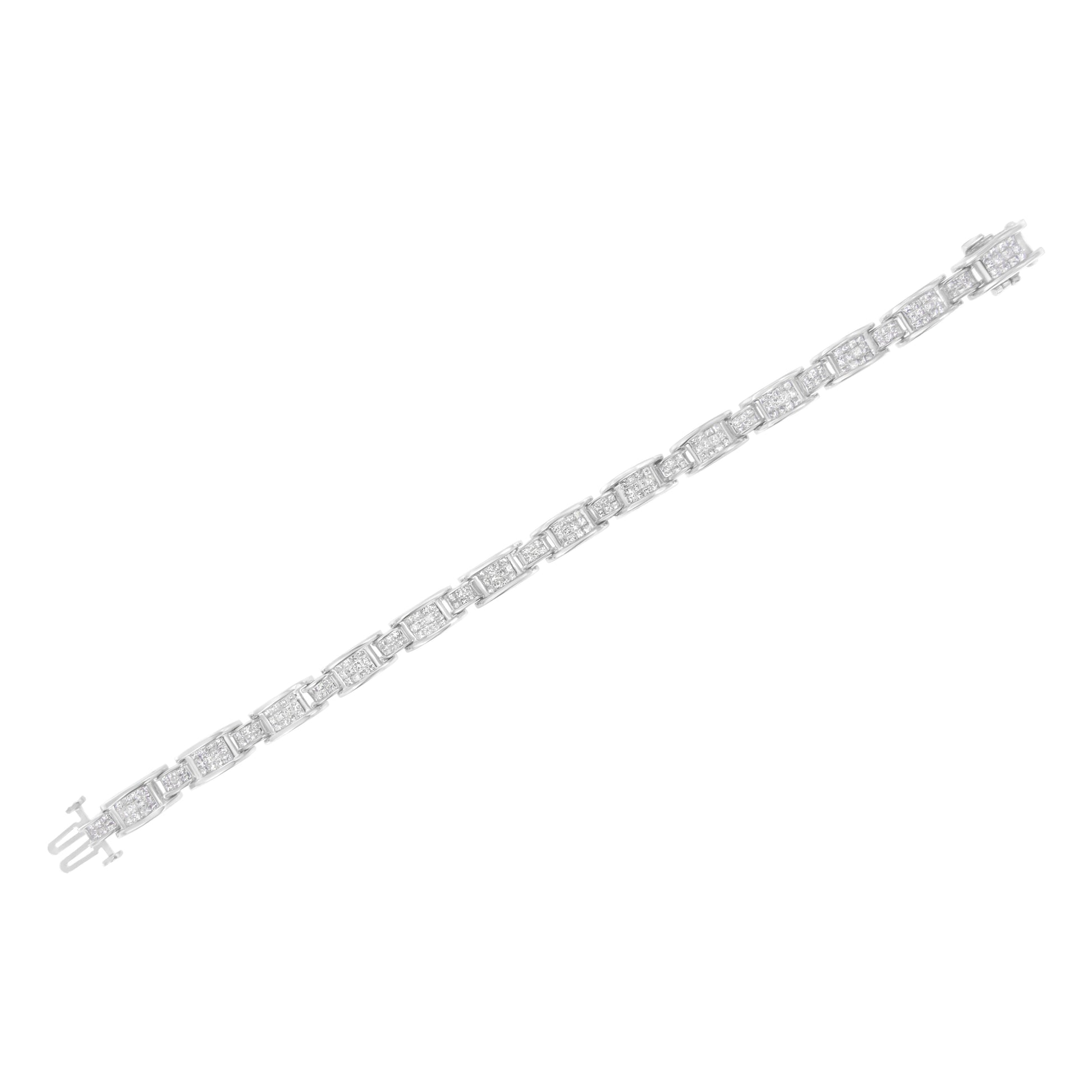 14K White Gold 5.0 Cttw Princess Cut Diamond Invisible Set Alternating Size D Shaped Links Tennis Bracelet (H-I Color, SI2-I1 Clarity) - 7â€ Bids.com