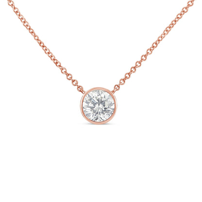 2 Micron 14K Rose Gold Plated Sterling Silver Bezel-Set Diamond Solitaire Pendant Necklace (1/3 cttw, H-I Color, I1-I2 Clarity) Bids.com
