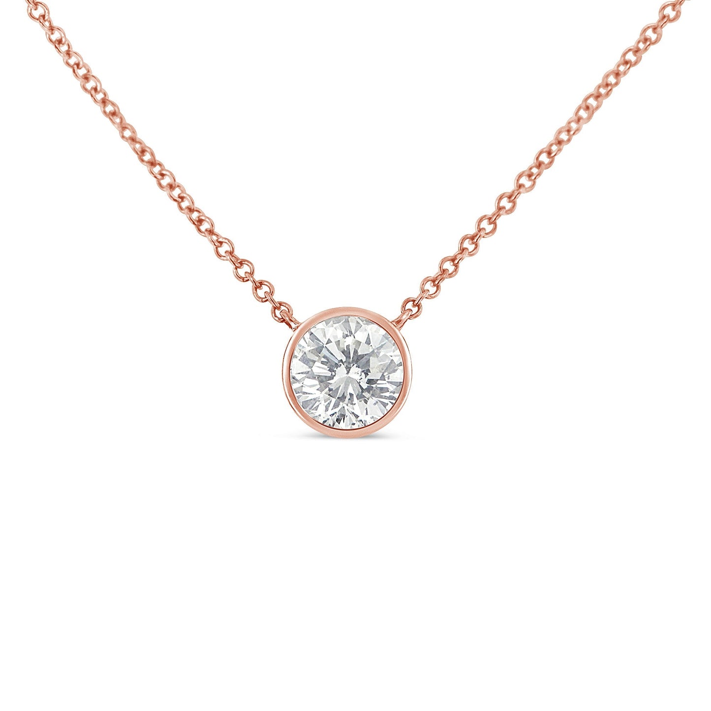 10K Rose Gold 1/3 Carat Round Brilliant-Cut Diamond Modern Bezel-Set Solitaire 16"-18" Pendant Necklace (H-I Color, SI2-I1 Clarity) Bids.com
