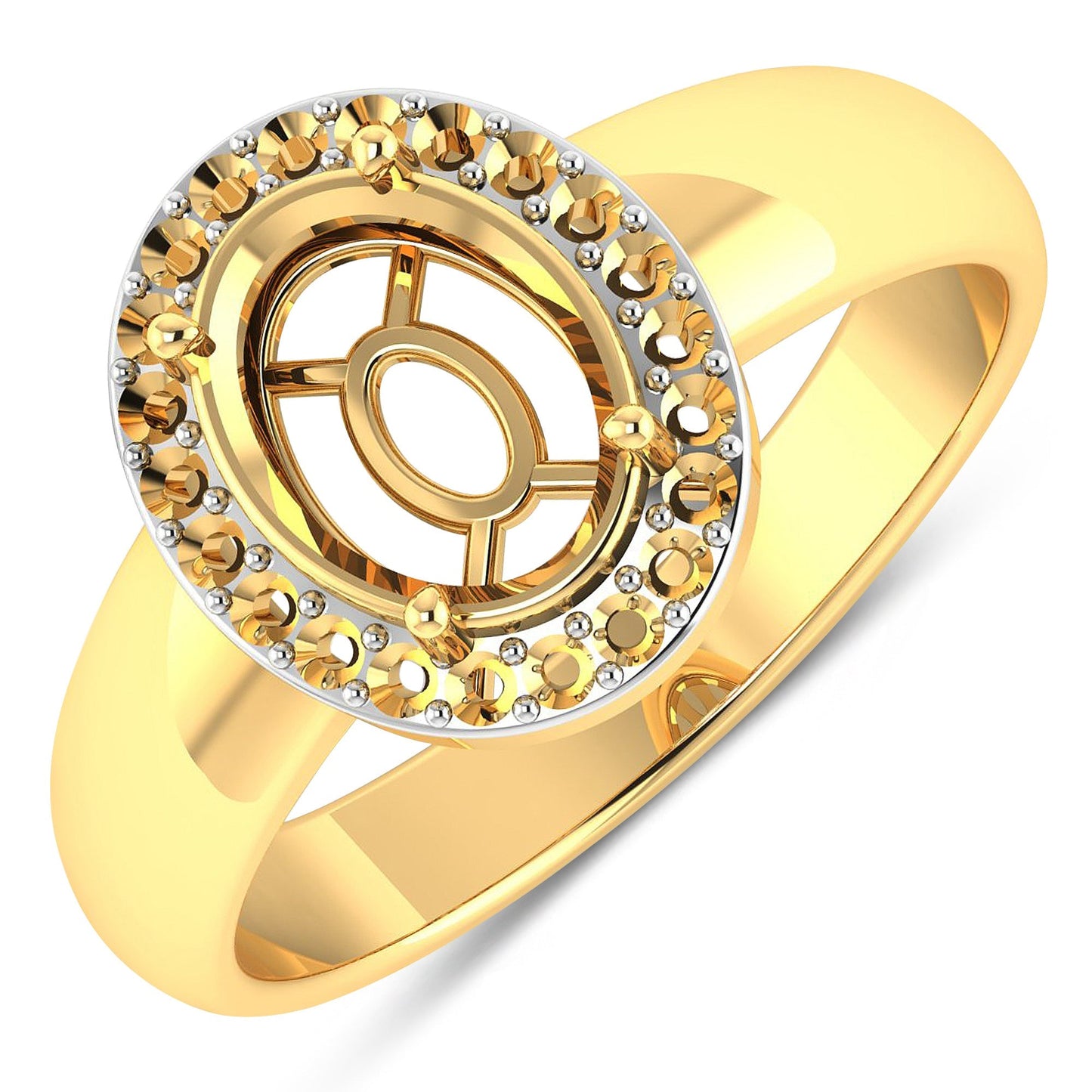 0.22 Carat Genuine White Diamond 14K Yellow Gold Semi Mount Ring - holds 9x7mm Oval Gemstone Bids.com