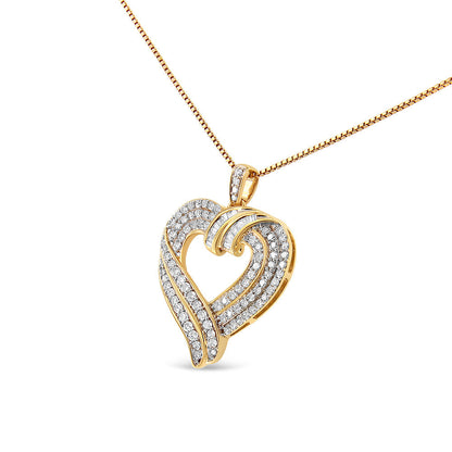 14K Yellow Gold Plated .925 Sterling Silver 1.00 Cttw Baguette Diamond Composite Open Heart 18" Inch Pendant Necklace (I-J Color, I1-I2 Clarity) Bids.com