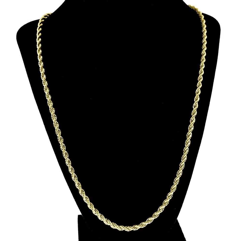 18K 3mm Solid Gold Rope Chain Necklace Men Women DailySale