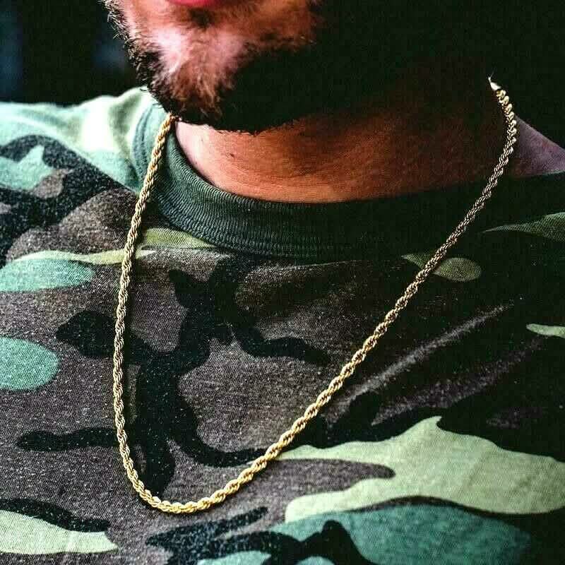 18K 3mm Solid Gold Rope Chain Necklace Men Women DailySale