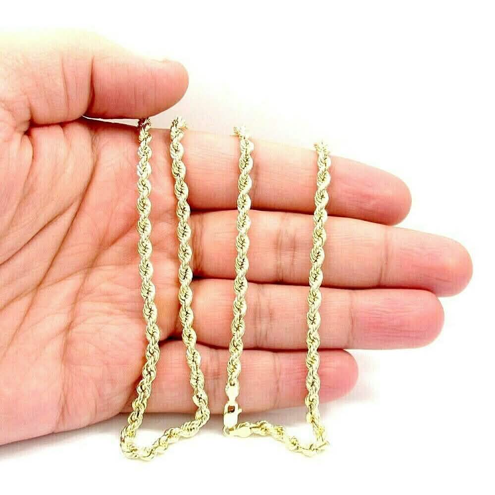 18K 3mm Solid Gold Rope Chain Necklace Men Women DailySale
