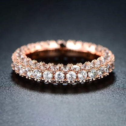 18K Gold and Italian Cut Crystal 3 Row Eternity Ring DailySale