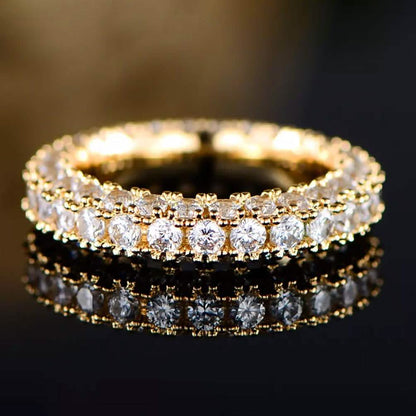 18K Gold and Italian Cut Crystal 3 Row Eternity Ring DailySale