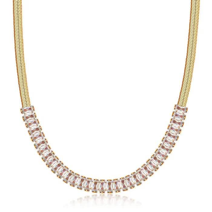 18K Gold Crystal Herringbone Necklace DailySale