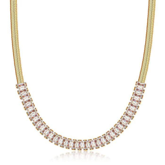 18K Gold Crystal Herringbone Necklace DailySale