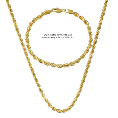 18K Gold European Classic Twist Necklace + Bracelet DailySale