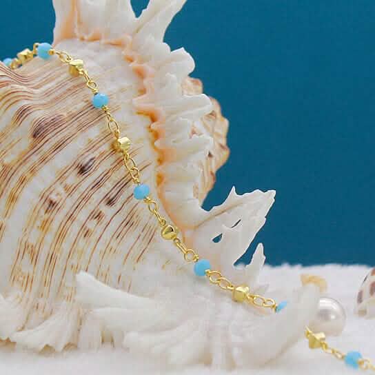 18k Gold Filled High Finish Polish Turquoise Ball Ankle Bracelet DailySale