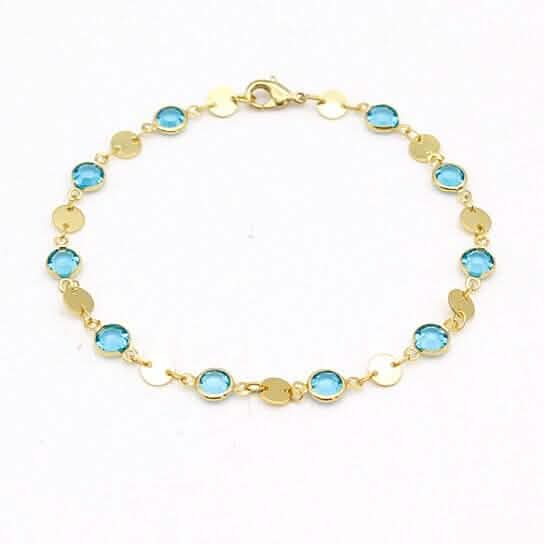 18k Gold Filled High Polish Finish Aquamarine Crystal Ankle Bracelet DailySale