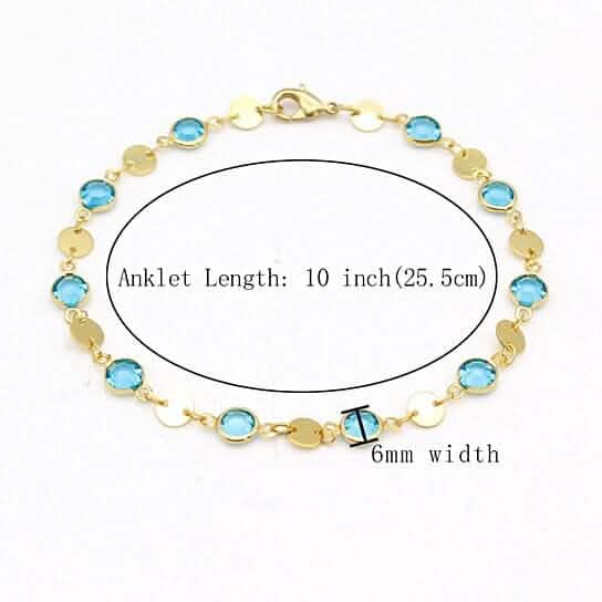 18k Gold Filled High Polish Finish Aquamarine Crystal Ankle Bracelet DailySale