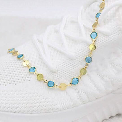18k Gold Filled High Polish Finish Aquamarine Crystal Ankle Bracelet DailySale