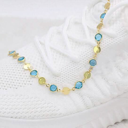 18k Gold Filled High Polish Finish Aquamarine Crystal Ankle Bracelet DailySale