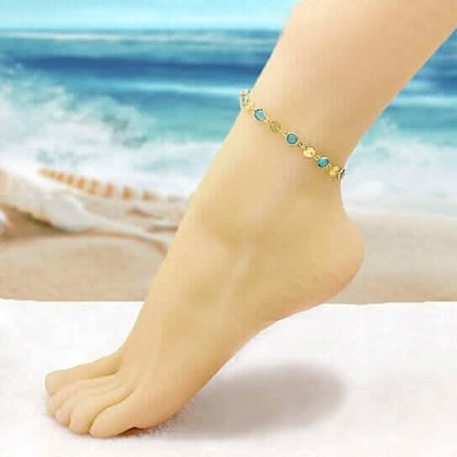 18k Gold Filled High Polish Finish Aquamarine Crystal Ankle Bracelet DailySale