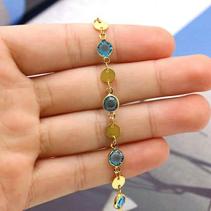 18k Gold Filled High Polish Finish Aquamarine Crystal Ankle Bracelet DailySale