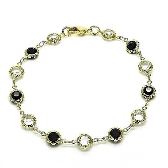 18K Gold Filled High Polish Finish Black and White Made With Crystal Round Ankle Bracelet DailySale