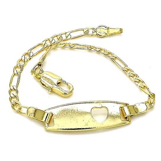 18k Gold Filled High Polish Finish Figaro Heart Link ID Name Bracelet DailySale
