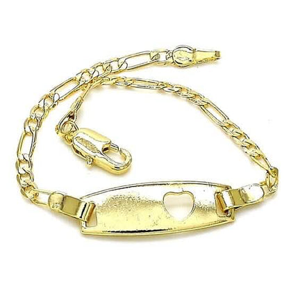 18k Gold Filled High Polish Finish Figaro Heart Link ID Name Bracelet DailySale