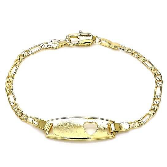 18k Gold Filled High Polish Finish Figaro Heart Link ID Name Bracelet DailySale