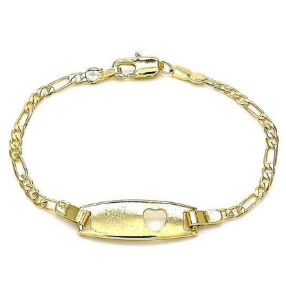 18k Gold Filled High Polish Finish Figaro Heart Link ID Name Bracelet DailySale